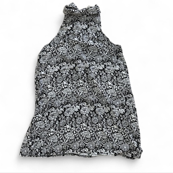 Boho Black White Floral Halter Top Sleeveless High Neck Summer Festival Blouse - Picture 2 of 5